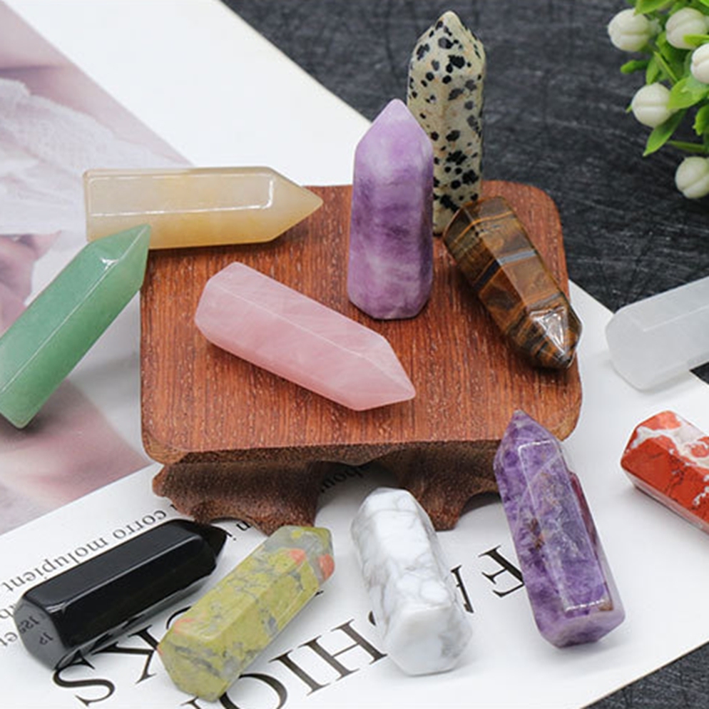 Natural Gemstone 12X38MM Single Pointed Hexagonal Prism Beads No Hole for Making Jewelry Home office Decoration