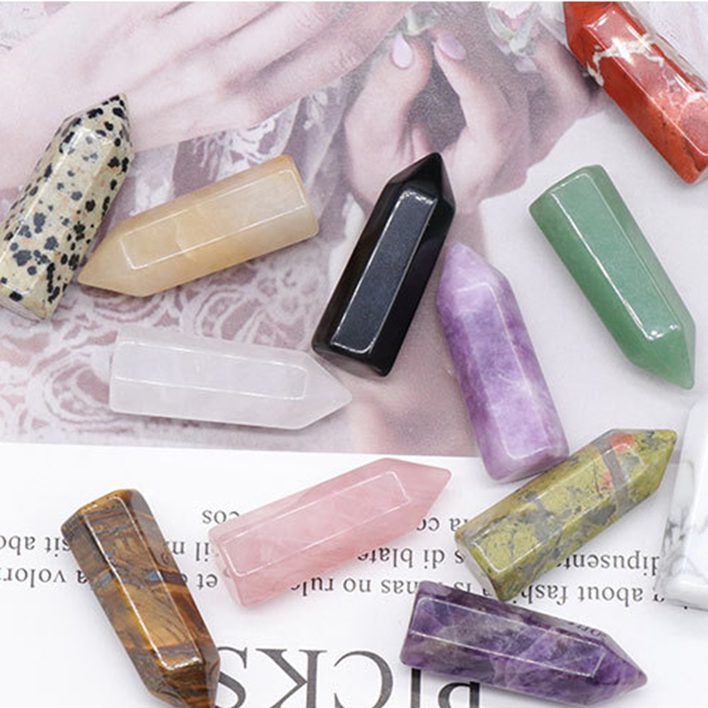 Natural Gemstone 12X38MM Single Pointed Hexagonal Prism Beads No Hole for Making Jewelry Home office Decoration