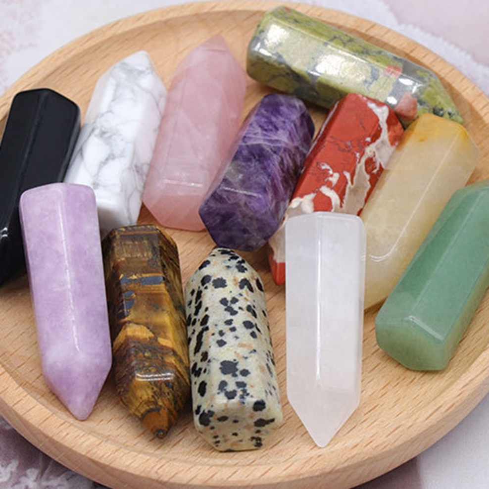 Natural Gemstone 12X38MM Single Pointed Hexagonal Prism Beads No Hole for Making Jewelry Home office Decoration