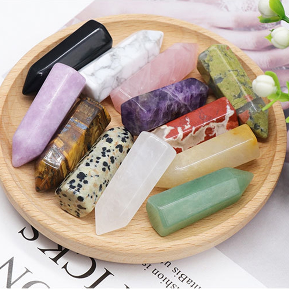 Natural Gemstone 12X38MM Single Pointed Hexagonal Prism Beads No Hole for Making Jewelry Home office Decoration