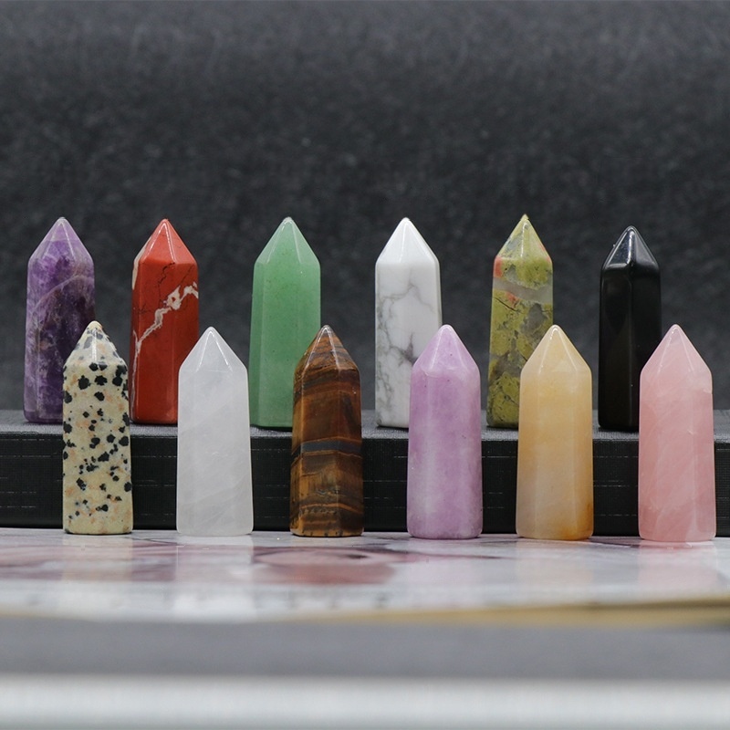Natural Gemstone 12X38MM Single Pointed Hexagonal Prism Beads No Hole for Making Jewelry Home office Decoration