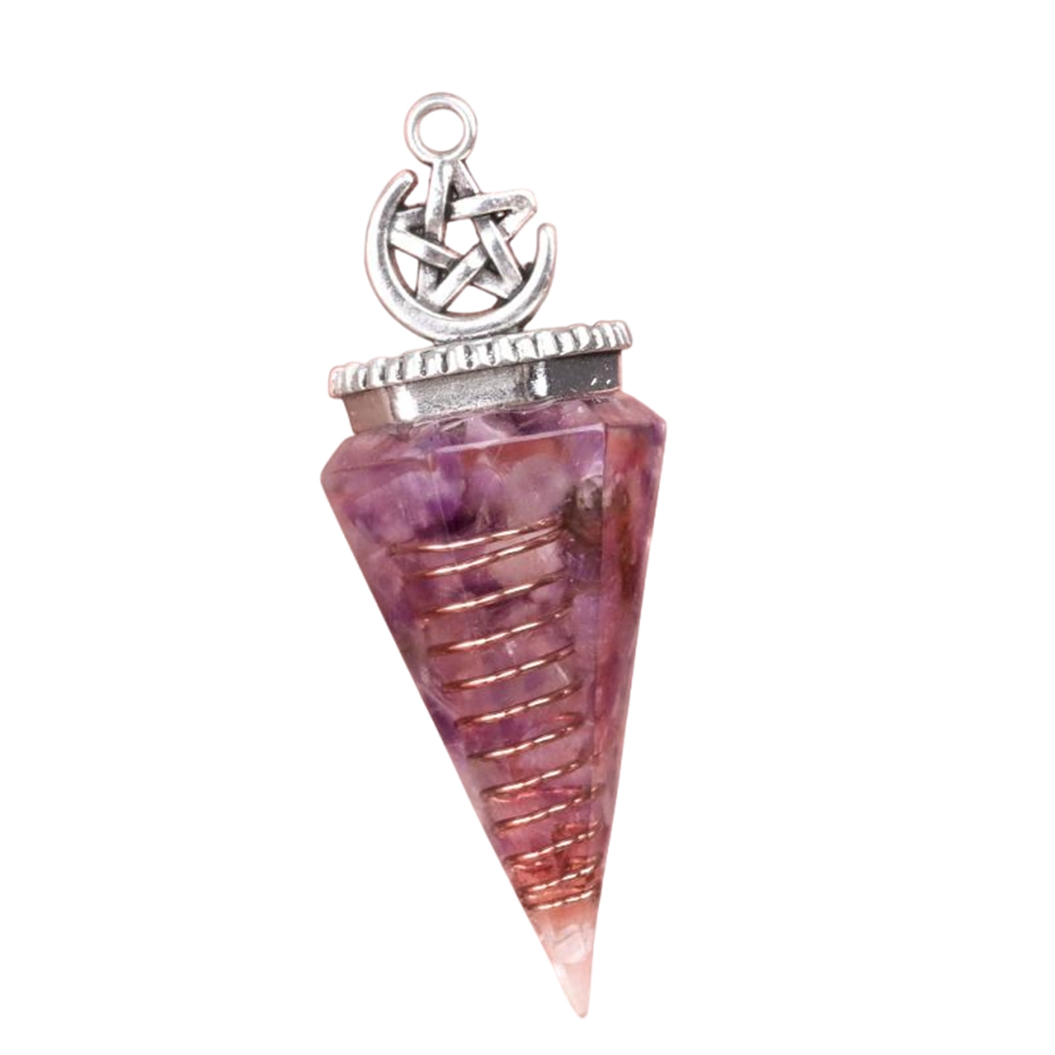 Chip Stone Resin Hexagonal Cone Antique Silver Pendulum Pendant For Making Jewelry #SP1900