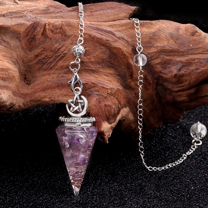 Chip Stone Resin Hexagonal Cone Antique Silver Pendulum Pendant For Making Jewelry #SP1900