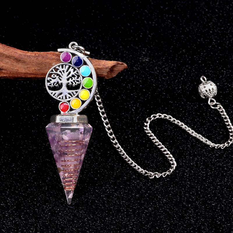 Chip Stone Resin Hexagonal Cone Antique Silver Pendulum Pendant For Making Jewelry #SP1901