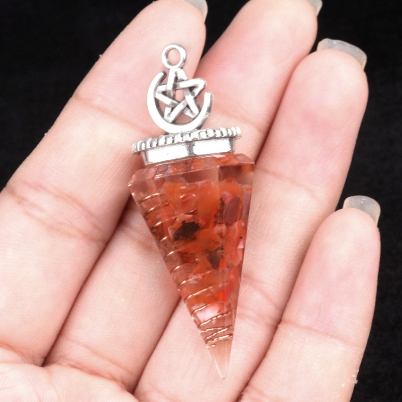Chip Stone Resin Hexagonal Cone Antique Silver Pendulum Pendant For Making Jewelry #SP1900