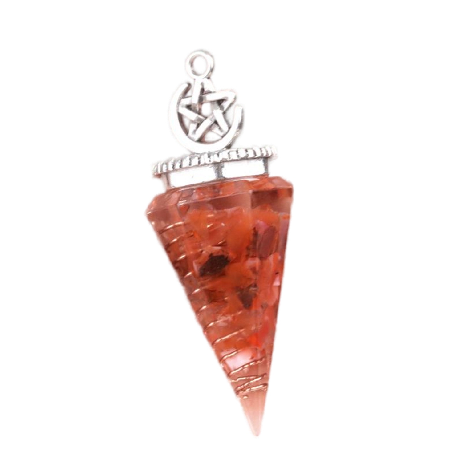 Chip Stone Resin Hexagonal Cone Antique Silver Pendulum Pendant For Making Jewelry #SP1900