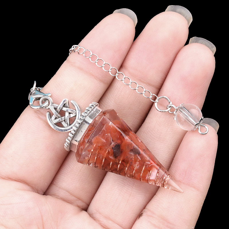 Chip Stone Resin Hexagonal Cone Antique Silver Pendulum Pendant For Making Jewelry #SP1900