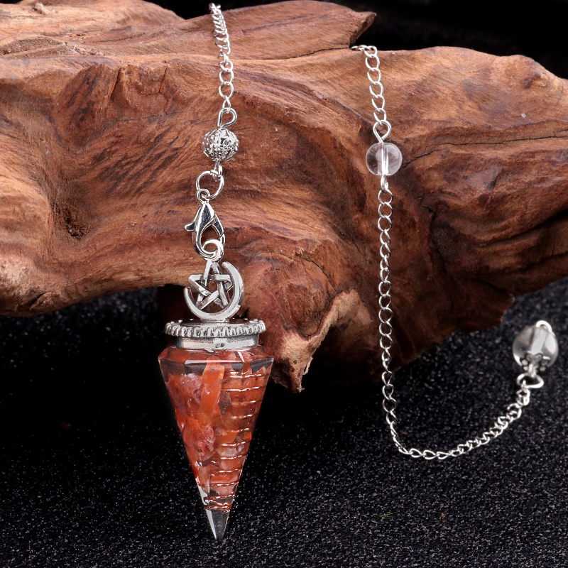 Chip Stone Resin Hexagonal Cone Antique Silver Pendulum Pendant For Making Jewelry #SP1900