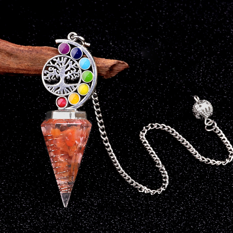 Chip Stone Resin Hexagonal Cone Antique Silver Pendulum Pendant For Making Jewelry #SP1901