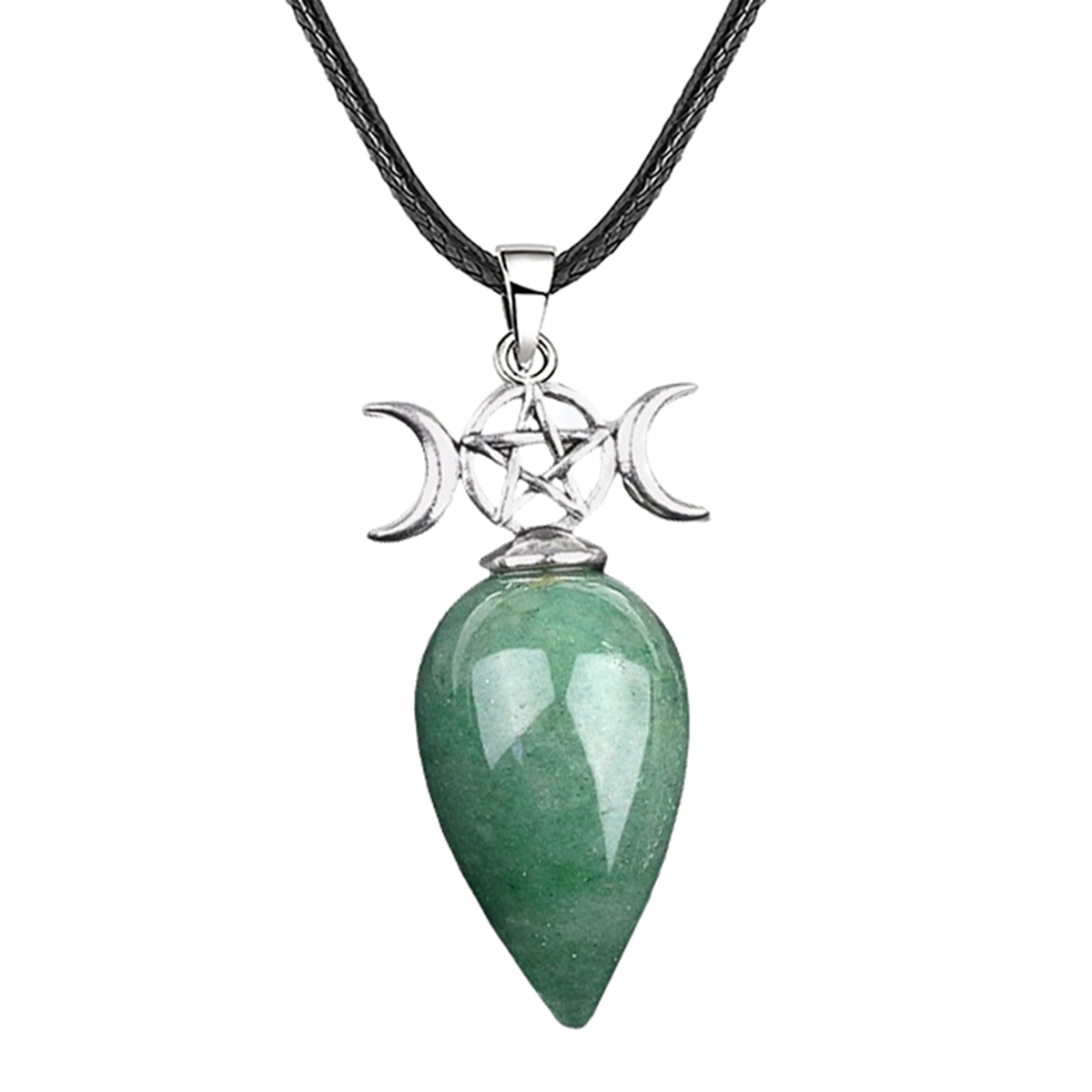 Waterdrop Antique Silver Stone Pendant Necklace 45cm Black Cord