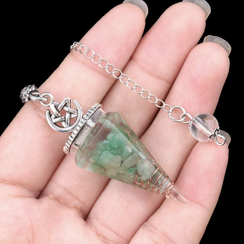 Chip Stone Resin Hexagonal Cone Antique Silver Pendulum Pendant For Making Jewelry #SP1900