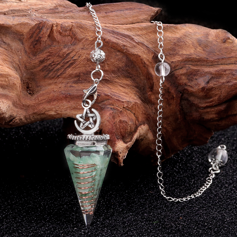 Chip Stone Resin Hexagonal Cone Antique Silver Pendulum Pendant For Making Jewelry #SP1900