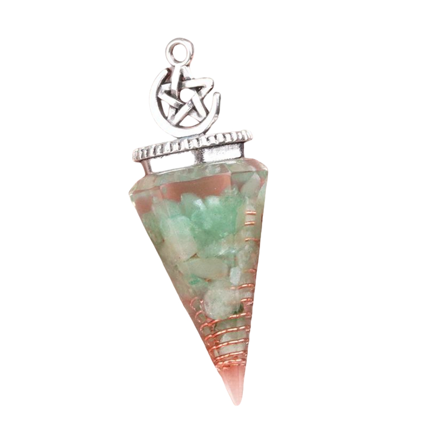 Chip Stone Resin Hexagonal Cone Antique Silver Pendulum Pendant For Making Jewelry #SP1900