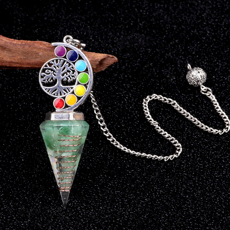 Chip Stone Resin Hexagonal Cone Antique Silver Pendulum Pendant For Making Jewelry #SP1901