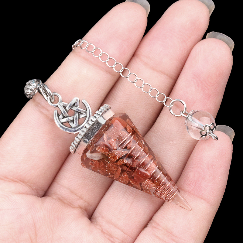 Chip Stone Resin Hexagonal Cone Antique Silver Pendulum Pendant For Making Jewelry #SP1900