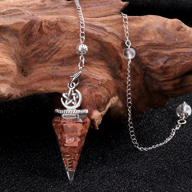 Chip Stone Resin Hexagonal Cone Antique Silver Pendulum Pendant For Making Jewelry #SP1900