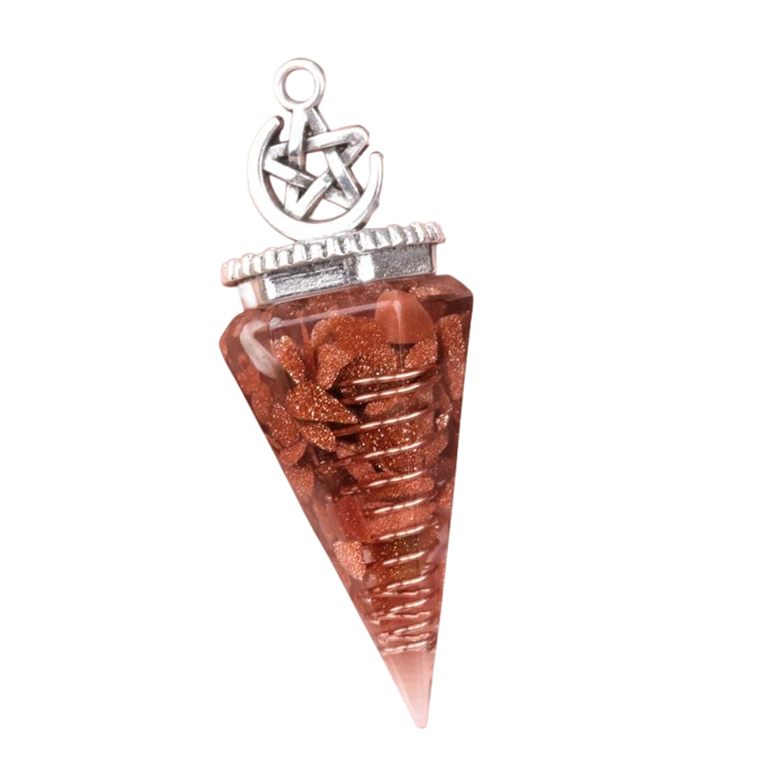Chip Stone Resin Hexagonal Cone Antique Silver Pendulum Pendant For Making Jewelry #SP1900