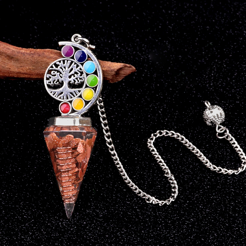 Chip Stone Resin Hexagonal Cone Antique Silver Pendulum Pendant For Making Jewelry #SP1901