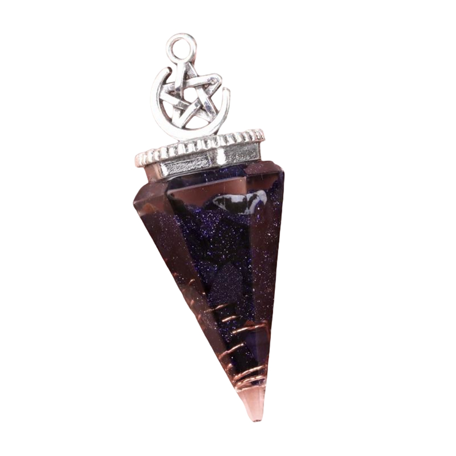 Chip Stone Resin Hexagonal Cone Antique Silver Pendulum Pendant For Making Jewelry #SP1900