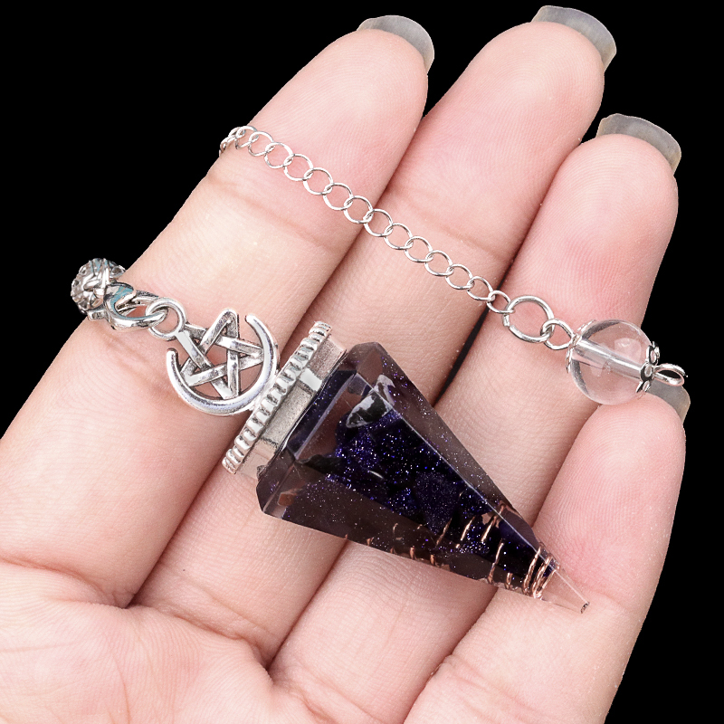 Chip Stone Resin Hexagonal Cone Antique Silver Pendulum Pendant For Making Jewelry #SP1900