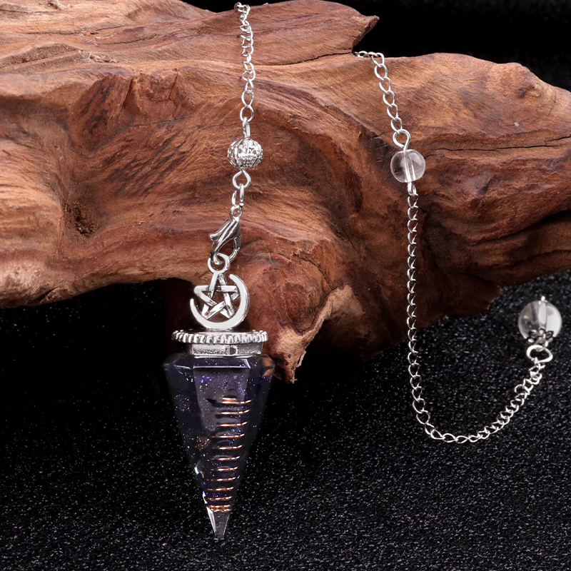 Chip Stone Resin Hexagonal Cone Antique Silver Pendulum Pendant For Making Jewelry #SP1900