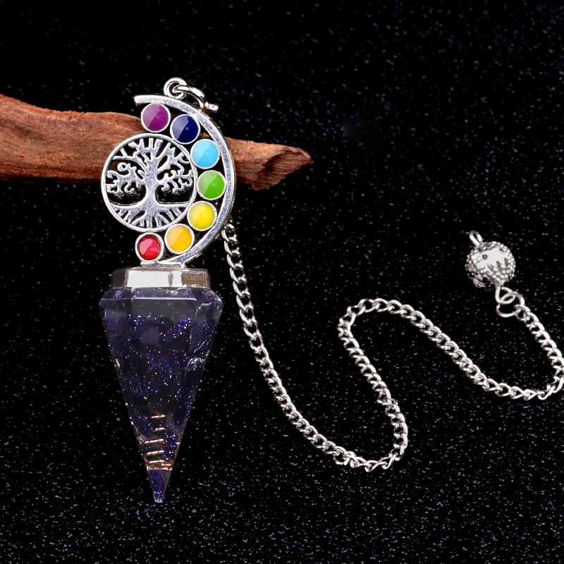 Chip Stone Resin Hexagonal Cone Antique Silver Pendulum Pendant For Making Jewelry #SP1901