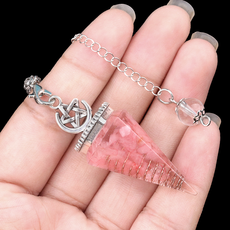 Chip Stone Resin Hexagonal Cone Antique Silver Pendulum Pendant For Making Jewelry #SP1900