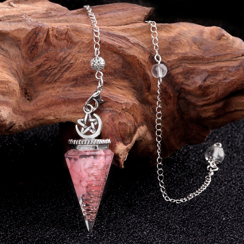 Chip Stone Resin Hexagonal Cone Antique Silver Pendulum Pendant For Making Jewelry #SP1900