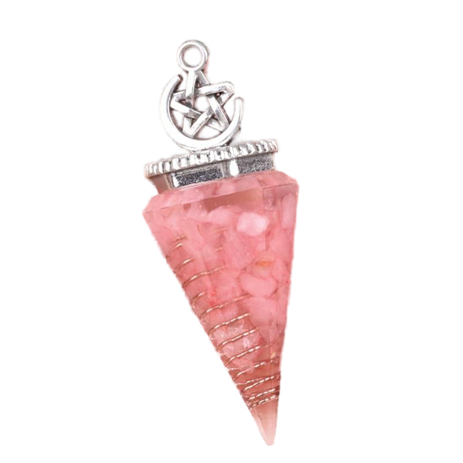 Chip Stone Resin Hexagonal Cone Antique Silver Pendulum Pendant For Making Jewelry #SP1900