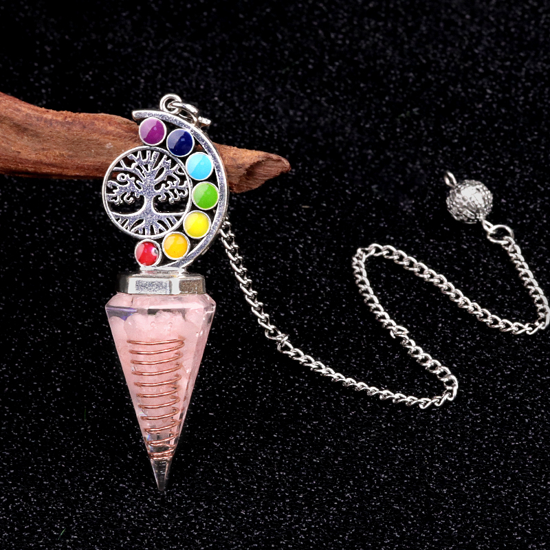 Chip Stone Resin Hexagonal Cone Antique Silver Pendulum Pendant For Making Jewelry #SP1901