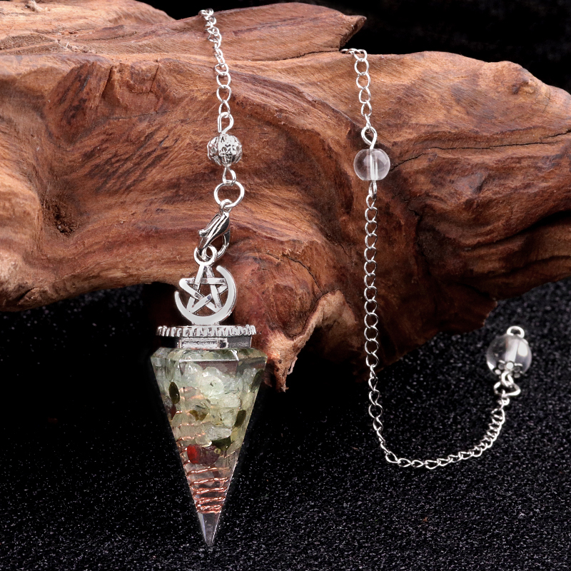 Chip Stone Resin Hexagonal Cone Antique Silver Pendulum Pendant For Making Jewelry #SP1900