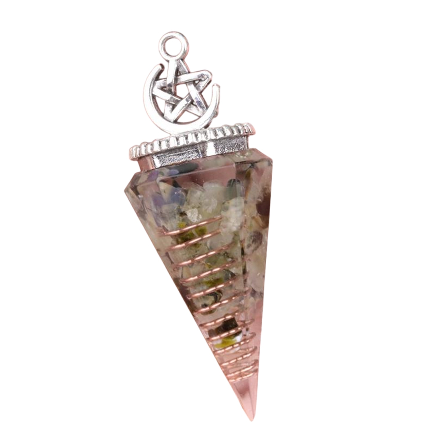 Chip Stone Resin Hexagonal Cone Antique Silver Pendulum Pendant For Making Jewelry #SP1900