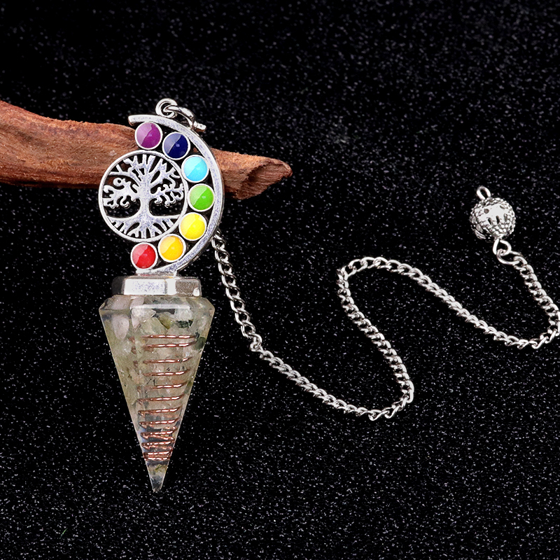 Chip Stone Resin Hexagonal Cone Antique Silver Pendulum Pendant For Making Jewelry #SP1901