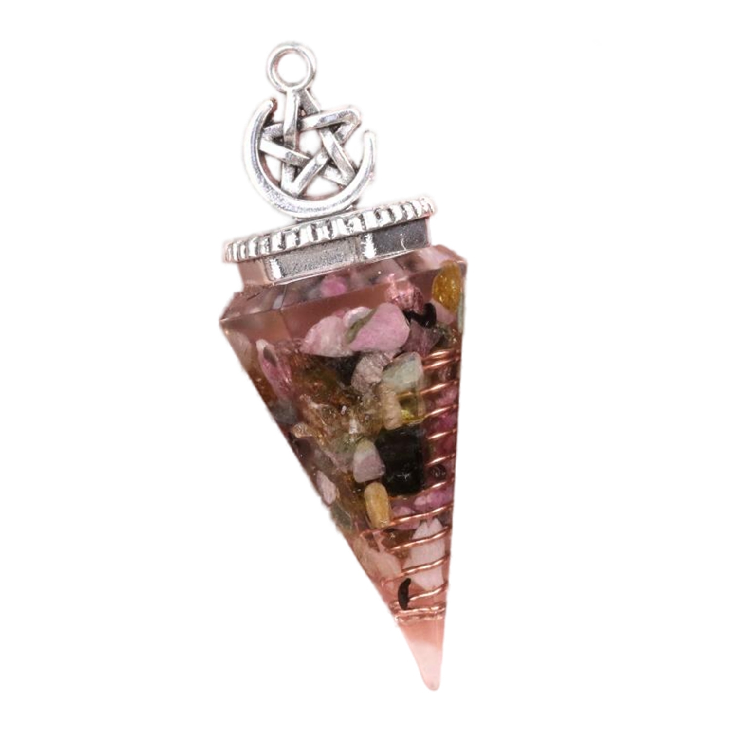 Chip Stone Resin Hexagonal Cone Antique Silver Pendulum Pendant For Making Jewelry #SP1900