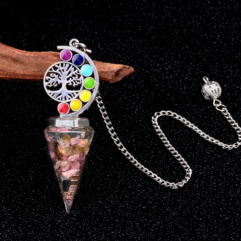 Chip Stone Resin Hexagonal Cone Antique Silver Pendulum Pendant For Making Jewelry #SP1901