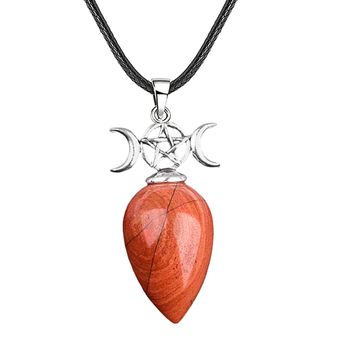 Waterdrop Antique Silver Stone Pendant Necklace 45cm Black Cord