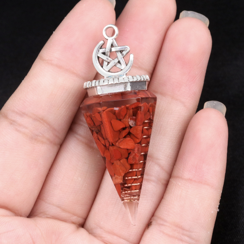 Chip Stone Resin Hexagonal Cone Antique Silver Pendulum Pendant For Making Jewelry #SP1900