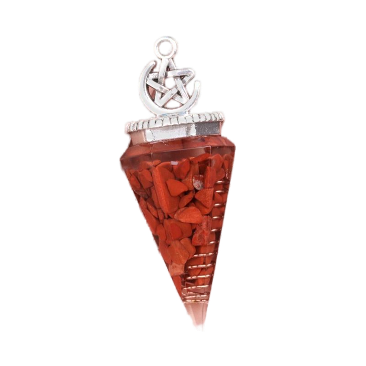 Chip Stone Resin Hexagonal Cone Antique Silver Pendulum Pendant For Making Jewelry #SP1900