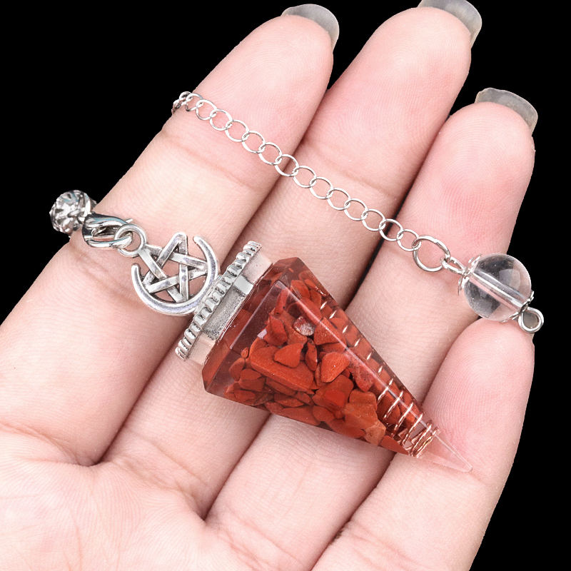 Chip Stone Resin Hexagonal Cone Antique Silver Pendulum Pendant For Making Jewelry #SP1900