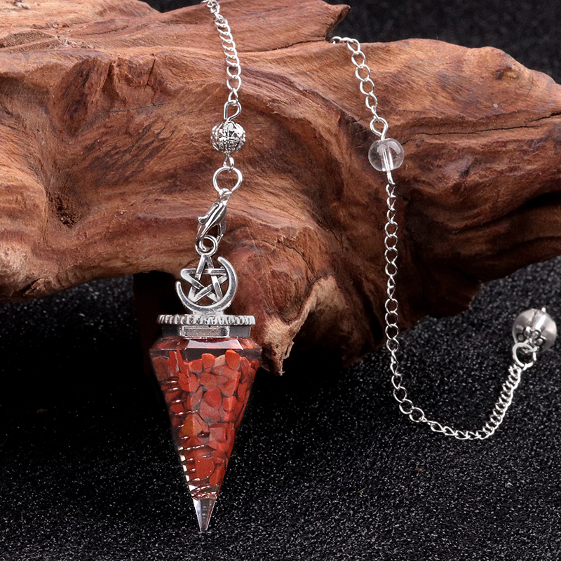 Chip Stone Resin Hexagonal Cone Antique Silver Pendulum Pendant For Making Jewelry #SP1900