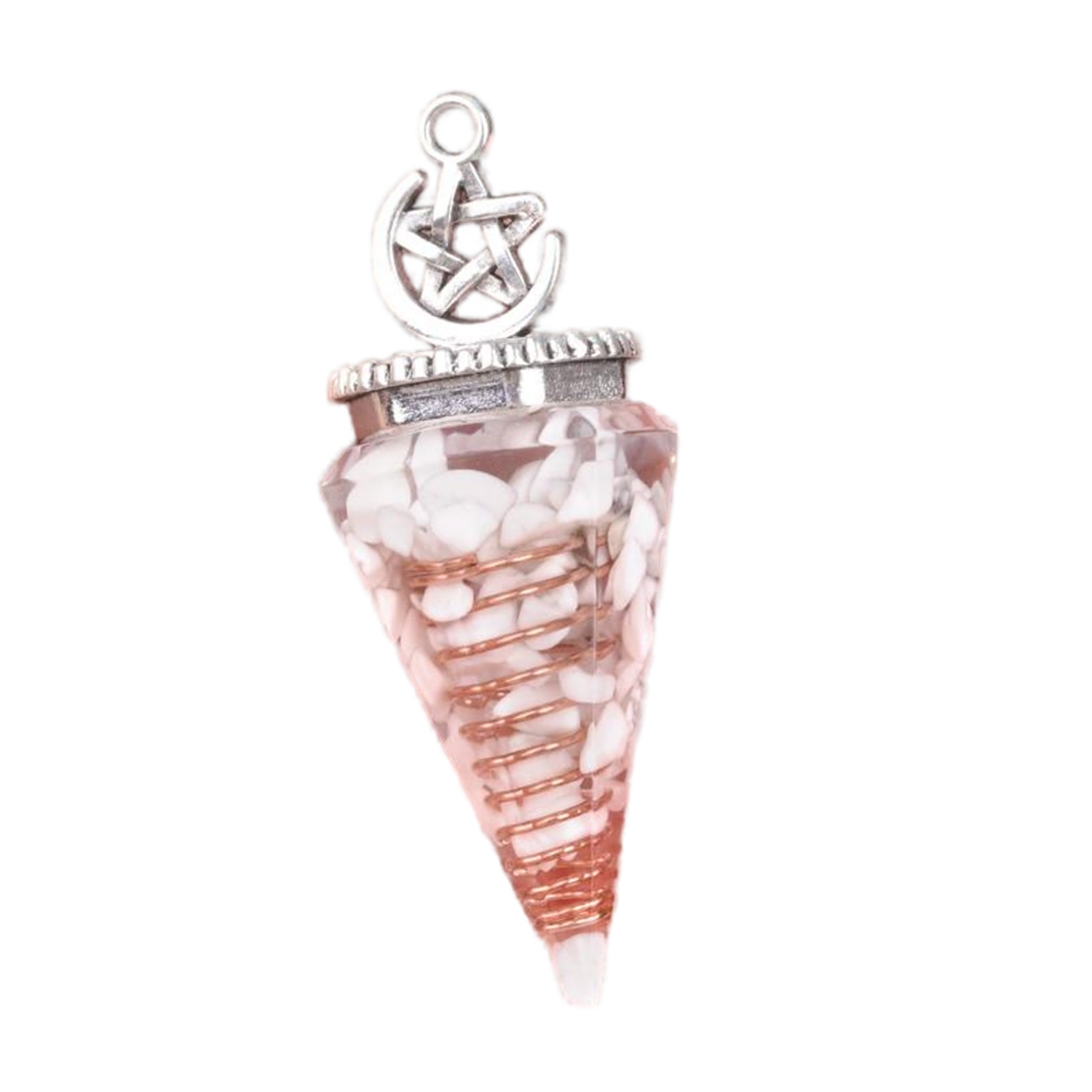Chip Stone Resin Hexagonal Cone Antique Silver Pendulum Pendant For Making Jewelry #SP1900