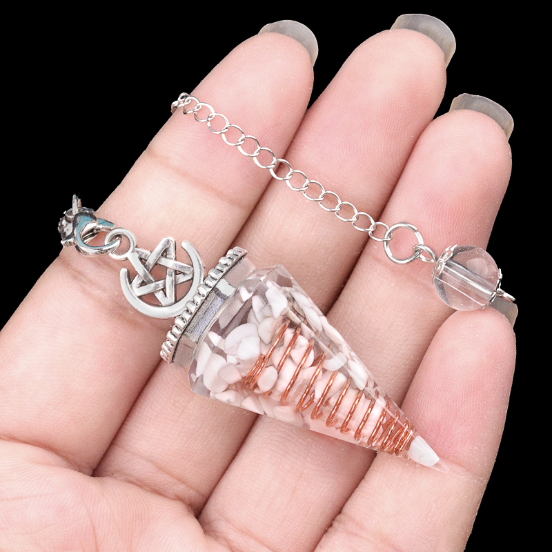 Chip Stone Resin Hexagonal Cone Antique Silver Pendulum Pendant For Making Jewelry #SP1900