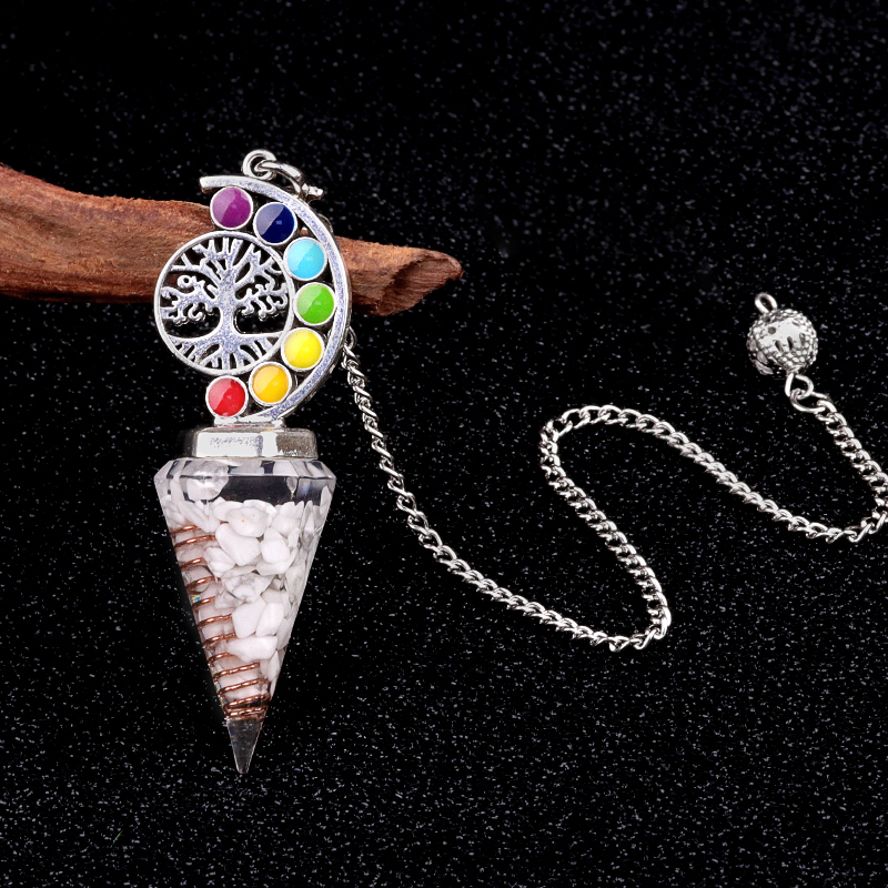 Chip Stone Resin Hexagonal Cone Antique Silver Pendulum Pendant For Making Jewelry #SP1901