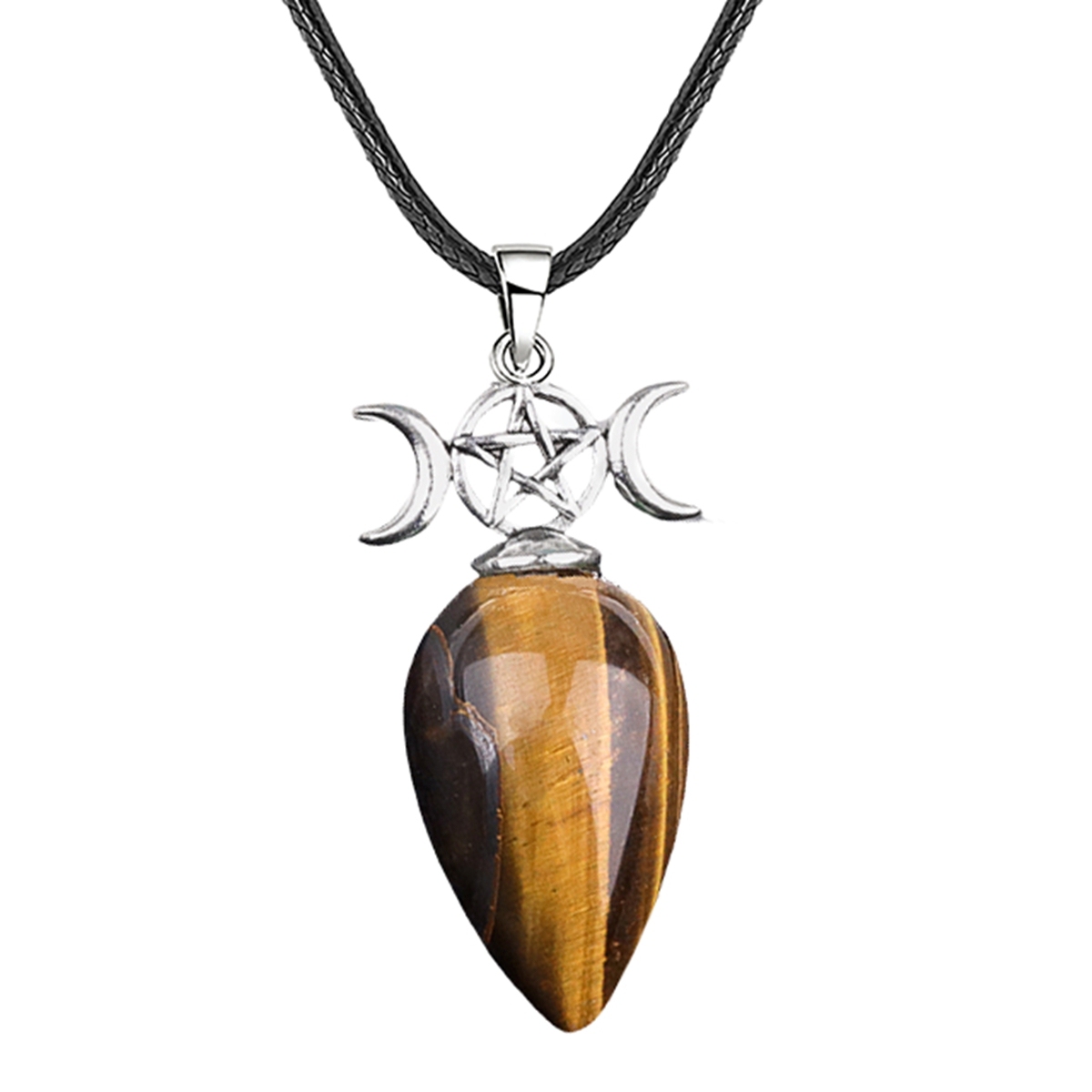Waterdrop Antique Silver Stone Pendant Necklace 45cm Black Cord