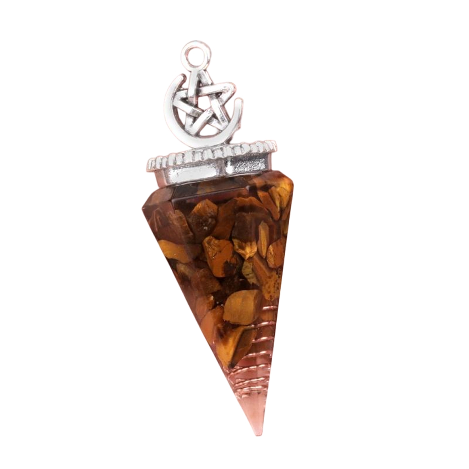 Chip Stone Resin Hexagonal Cone Antique Silver Pendulum Pendant For Making Jewelry #SP1900