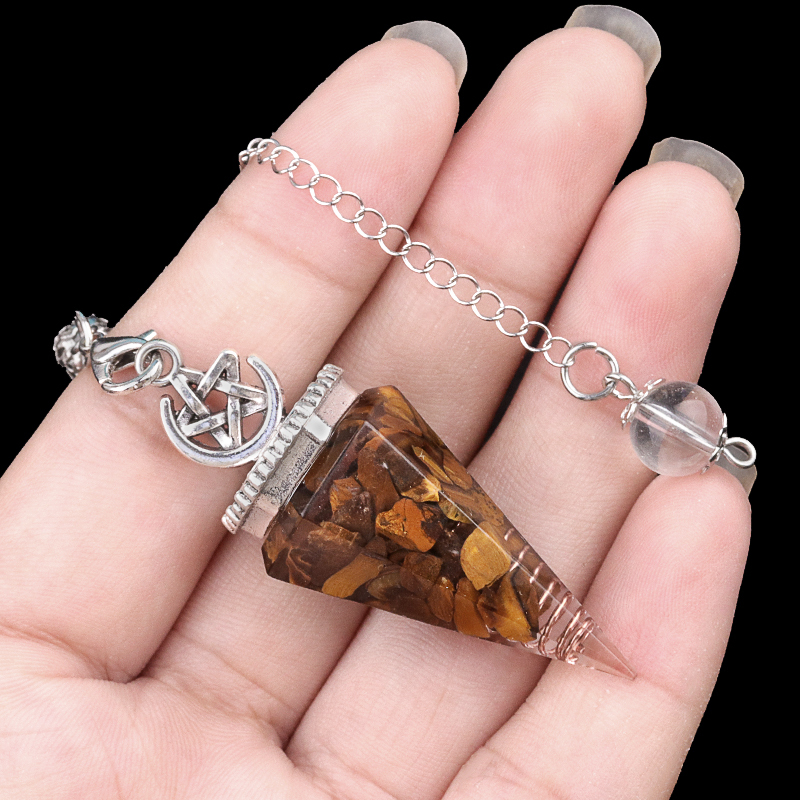 Chip Stone Resin Hexagonal Cone Antique Silver Pendulum Pendant For Making Jewelry #SP1900