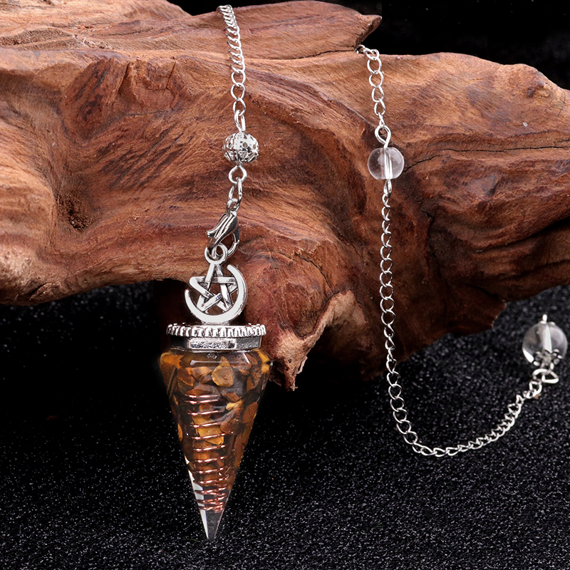 Chip Stone Resin Hexagonal Cone Antique Silver Pendulum Pendant For Making Jewelry #SP1900