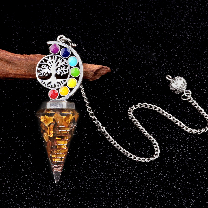 Chip Stone Resin Hexagonal Cone Antique Silver Pendulum Pendant For Making Jewelry #SP1901