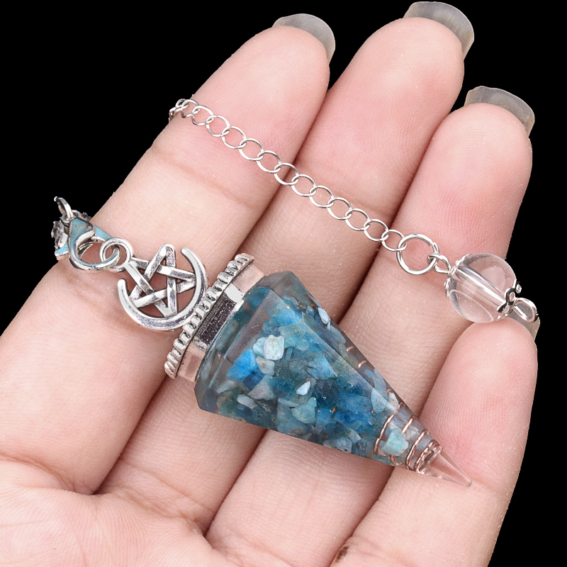 Chip Stone Resin Hexagonal Cone Antique Silver Pendulum Pendant For Making Jewelry #SP1900