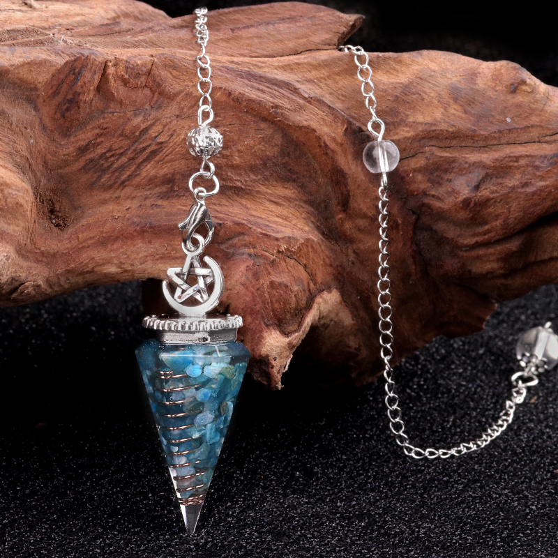 Chip Stone Resin Hexagonal Cone Antique Silver Pendulum Pendant For Making Jewelry #SP1900